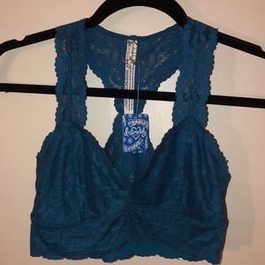Free People Lace Racerback Bra NWT Small Dark Turq
